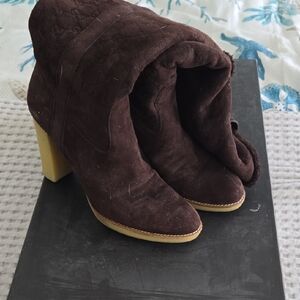 Gucci Dark Brown GG Suede Heeled Knee Boots